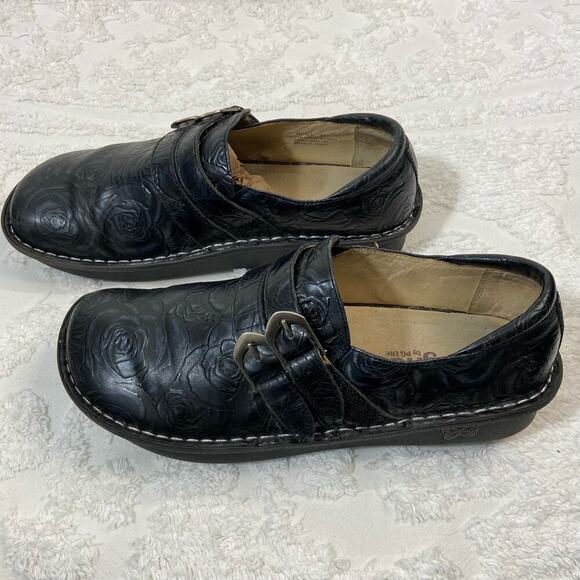 ALEGRIA ALI Floral Slip On ALL-571 Leather Women's Black Sz 10.5 Goth Core Punk - Picture 2 of 8